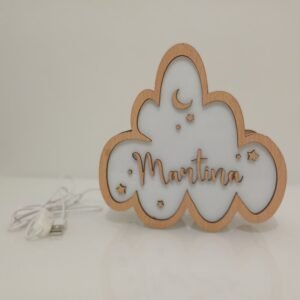 Lámpara quitamiedos personalizada de madera con nombre