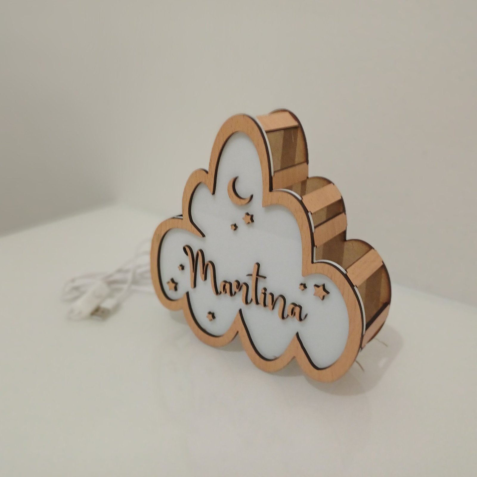 Lámpara quitamiedos personalizada artesanal de madera