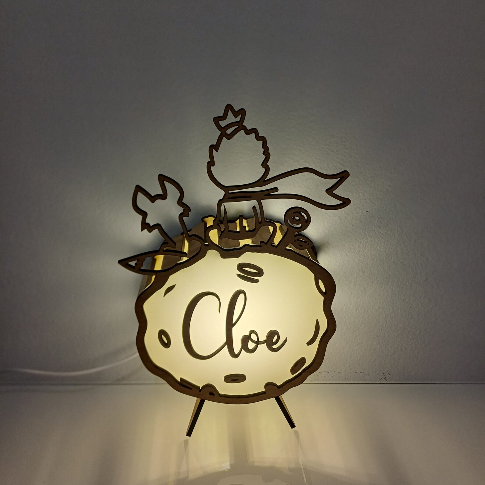 Lámpara quitamiedos personalizada artesanal de madera