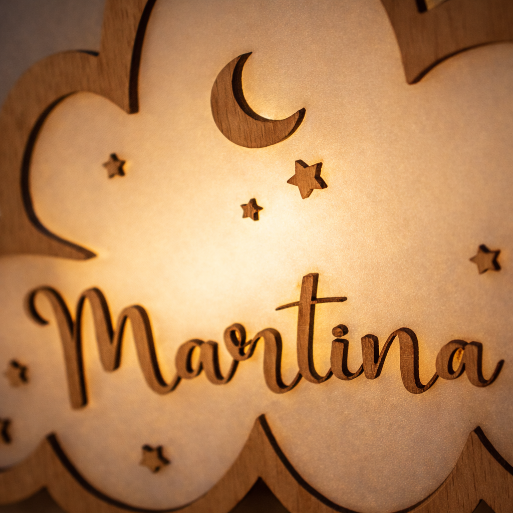 Lámpara quitamiedos personalizada artesanal de madera