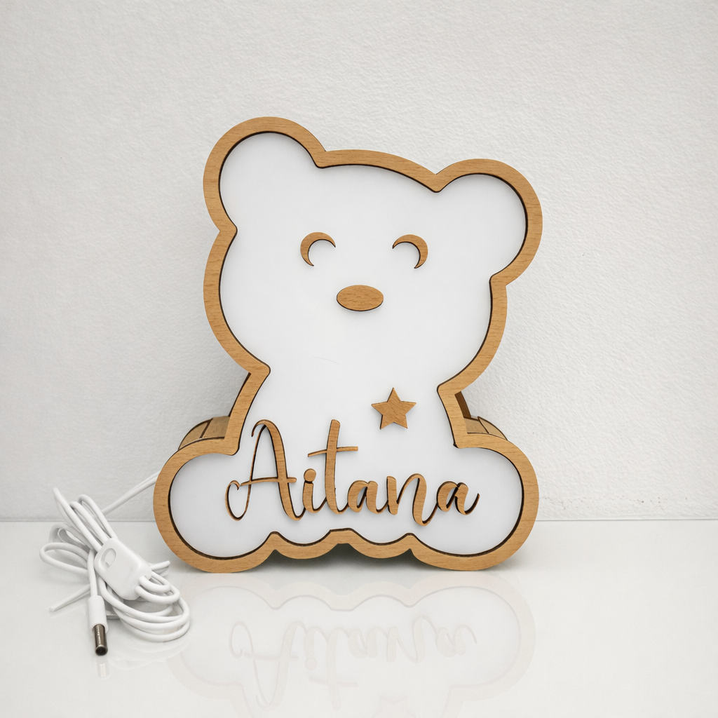 Lámpara quitamiedos personalizada de madera con nombre